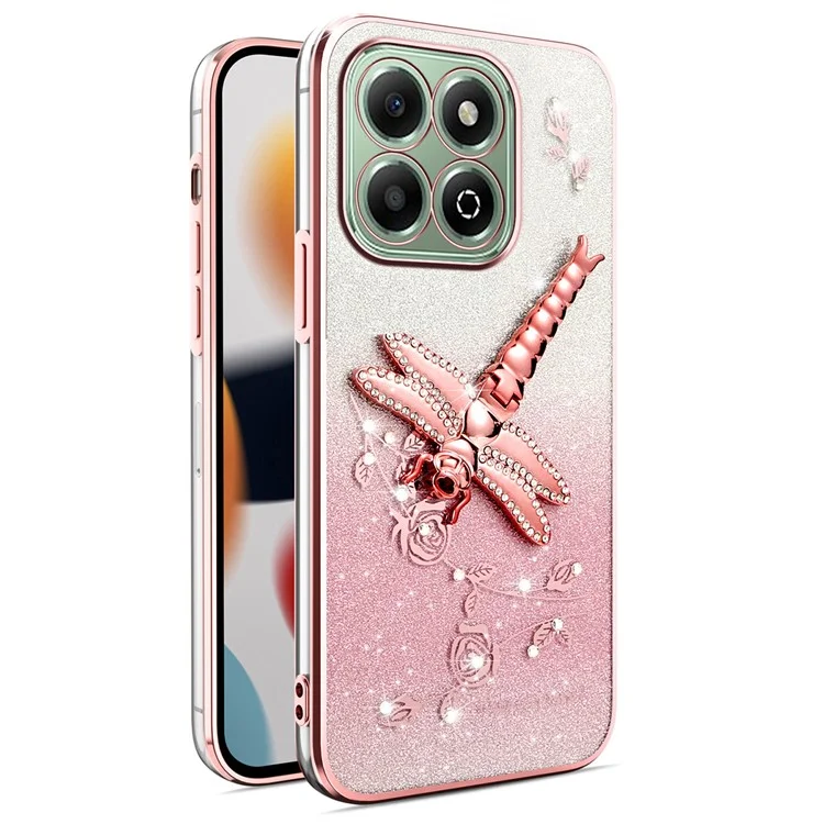 KADEM pour Honor X6b 4G Étui Libellule Support Béquille TPU Fleurs Paillettes Housse de Téléphone - Rose
