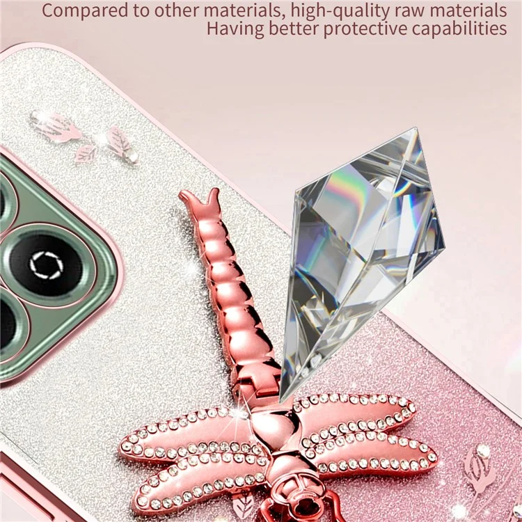 KADEM pour Honor X6b 4G Étui Libellule Support Béquille TPU Fleurs Paillettes Housse de Téléphone - Rose