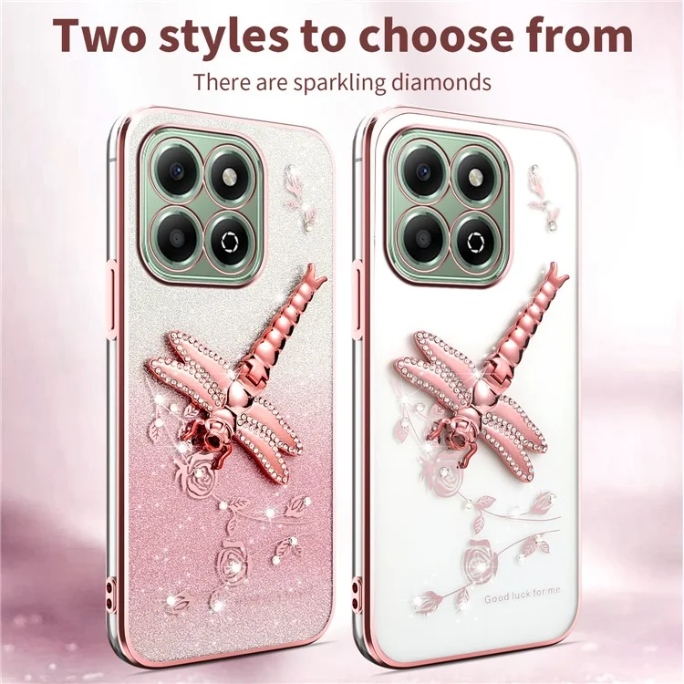 KADEM pour Honor X6b 4G Étui Libellule Support Béquille TPU Fleurs Paillettes Housse de Téléphone - Rose