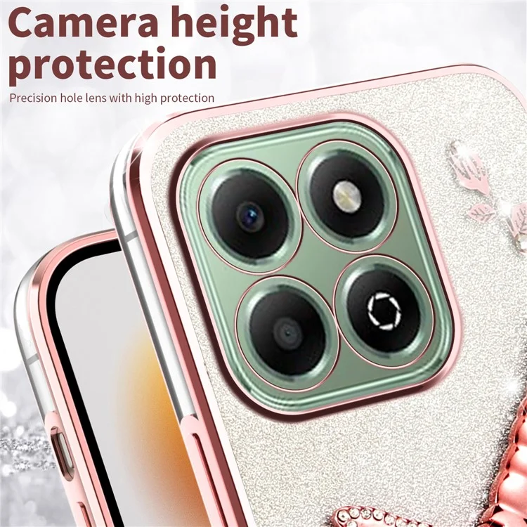 KADEM pour Honor X6b 4G Étui Libellule Support Béquille TPU Fleurs Paillettes Housse de Téléphone - Rose