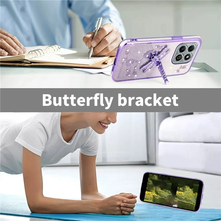 KADEM pour Honor X6b 4G Étui Libellule Support Béquille TPU Fleurs Paillettes Housse de Téléphone - Rose