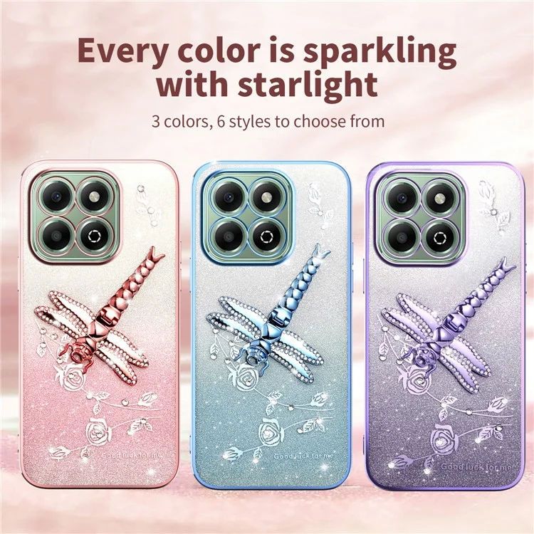 KADEM pour Honor X6b 4G Étui Libellule Support Béquille TPU Fleurs Paillettes Housse de Téléphone - Rose