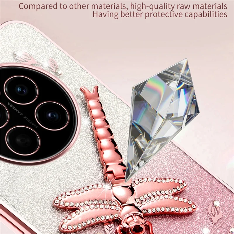 KADEM For Honor Magic7 5G Case Dragonfly Kickstand TPU Flowers Glitter Phone Cover - Pink