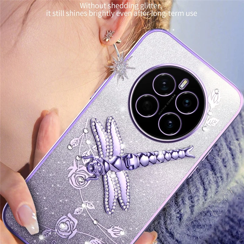 KADEM For Honor Magic7 5G Case Dragonfly Kickstand TPU Flowers Glitter Phone Cover - Pink