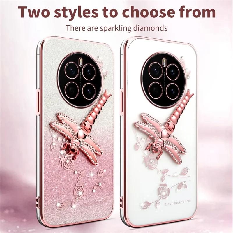 KADEM For Honor Magic7 5G Case Dragonfly Kickstand TPU Flowers Glitter Phone Cover - Pink