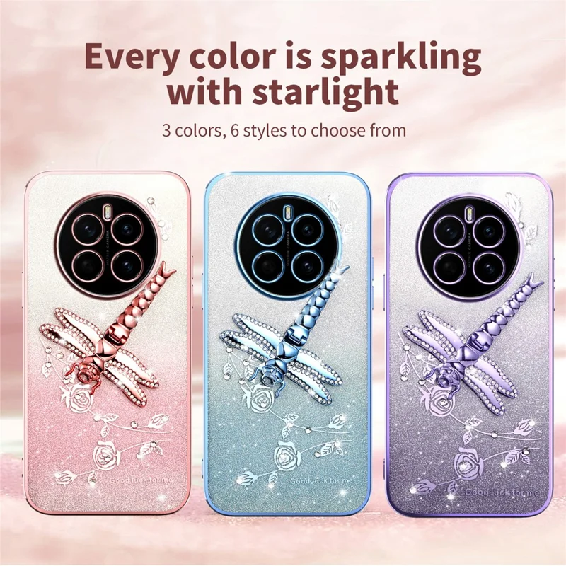 KADEM For Honor Magic7 5G Case Dragonfly Kickstand TPU Flowers Glitter Phone Cover - Pink