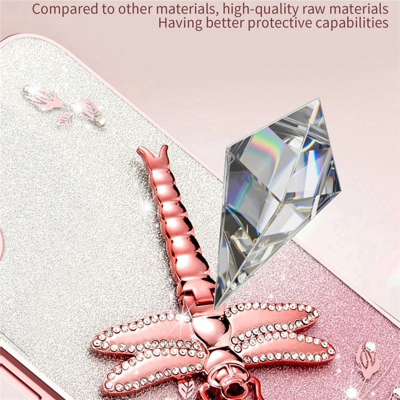 KADEM For iPhone 16 Case Dragonfly Kickstand TPU Flowers Glitter Phone Cover - Pink