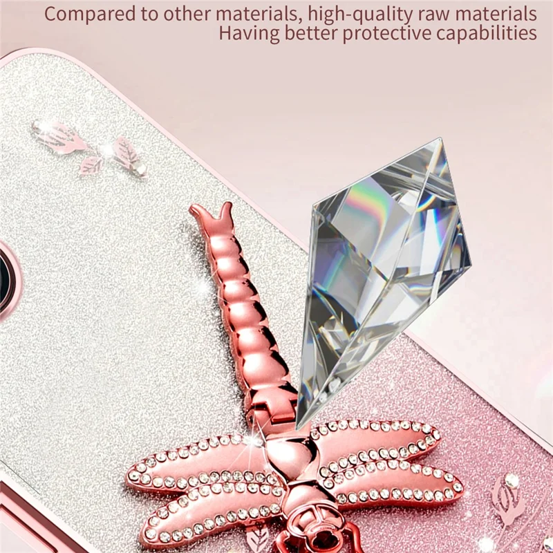 KADEM For iPhone 14 Case Dragonfly Kickstand TPU Flowers Glitter Phone Cover - Purple