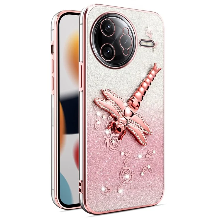 KADEM Para Xiaomi Redmi K80 Pro 5G Funda Libélula Soporte TPU Flores Purpurina Funda de Teléfono - Rosa