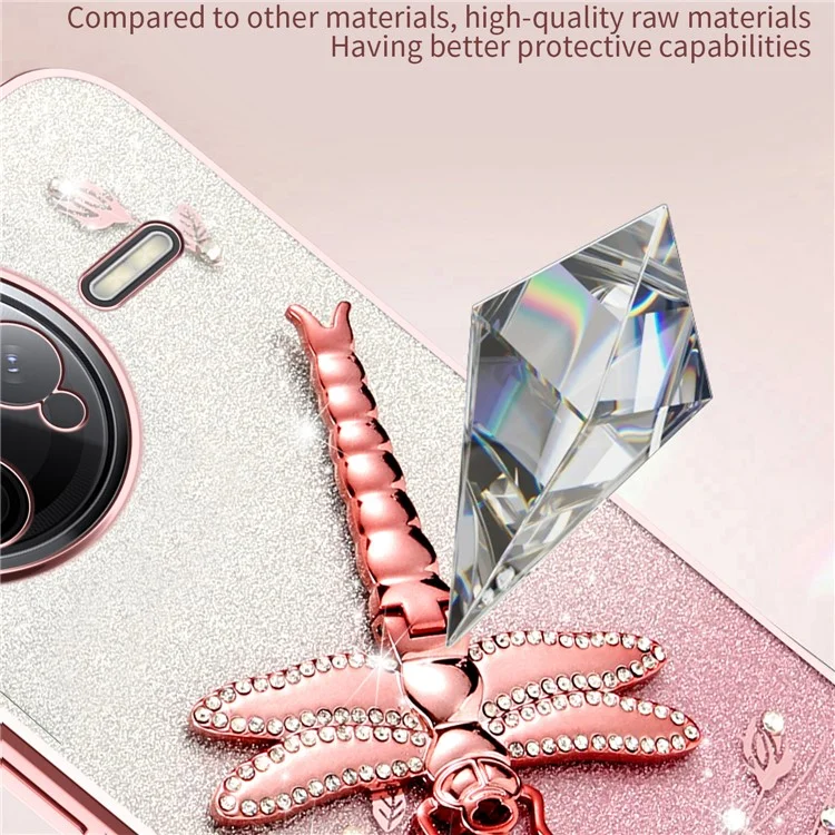 KADEM Para Xiaomi Redmi K80 Pro 5G Funda Libélula Soporte TPU Flores Purpurina Funda de Teléfono - Rosa