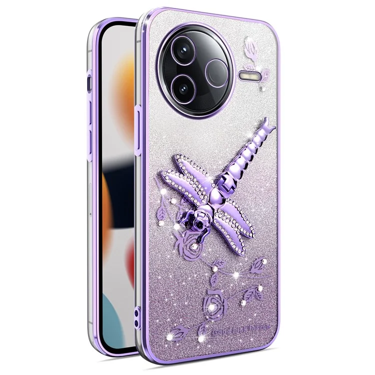 KADEM Para Xiaomi Redmi K80 5G Capa com Suporte de Libélula, TPU com Flores Brilhantes - Roxo