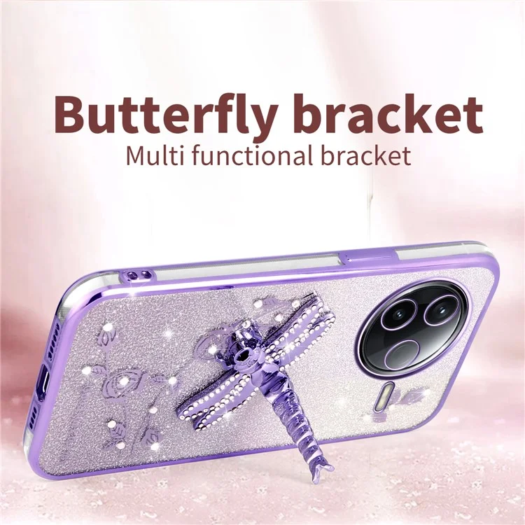 KADEM Para Xiaomi Redmi K80 5G Capa com Suporte de Libélula, TPU com Flores Brilhantes - Roxo