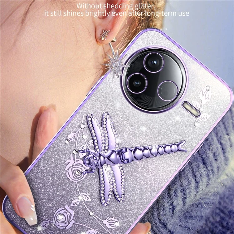 KADEM Para Xiaomi Redmi K80 5G Capa com Suporte de Libélula, TPU com Flores Brilhantes - Roxo
