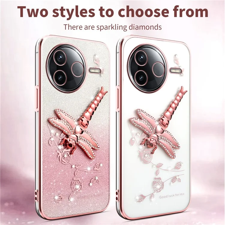 KADEM Para Xiaomi Redmi K80 5G Capa com Suporte de Libélula, TPU com Flores Brilhantes - Roxo