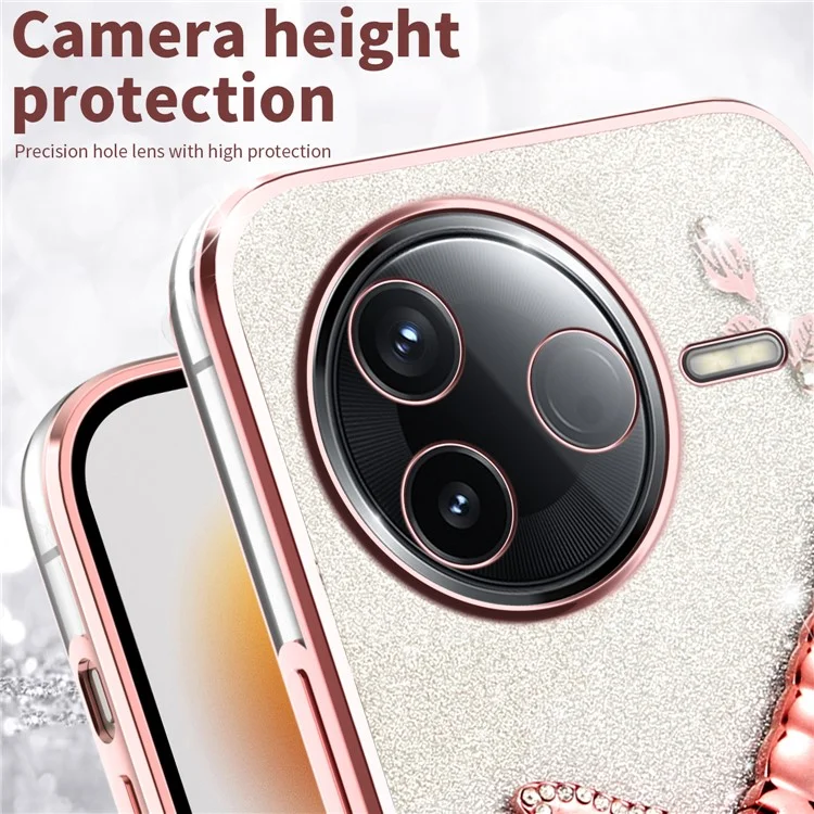 KADEM Para Xiaomi Redmi K80 5G Capa com Suporte de Libélula, TPU com Flores Brilhantes - Roxo