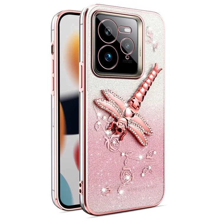 KADEM для Realme GT 7 Pro 5G Чехол Стрекоза Подставка TPU Цветы Блестки Чехол для телефона - Розовый