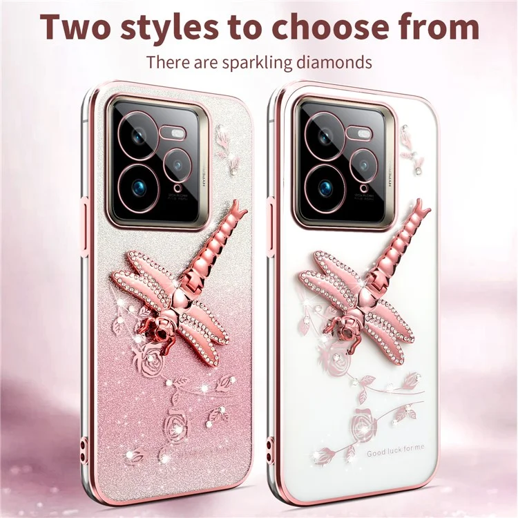 KADEM для Realme GT 7 Pro 5G Чехол Стрекоза Подставка TPU Цветы Блестки Чехол для телефона - Розовый