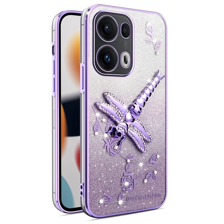 KADEM Чехол для Oppo Reno13 Pro 5G Стрекоза Подставка TPU Цветы Блёстки - Фиолетовый