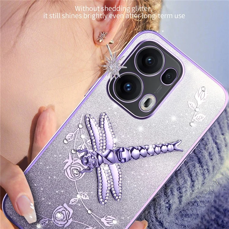KADEM Чехол для Oppo Reno13 Pro 5G Стрекоза Подставка TPU Цветы Блёстки - Фиолетовый