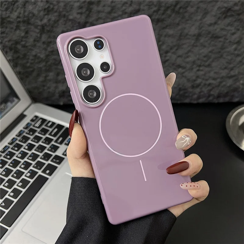 For Samsung Galaxy S25 Ultra Magnetic Case Glossy TPU Shockproof Phone Cover - Purple