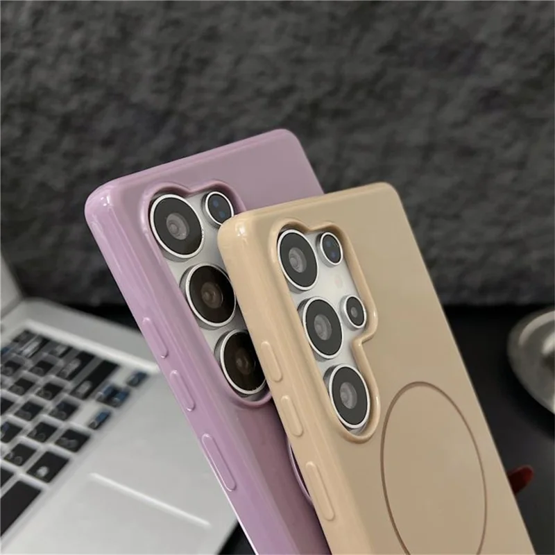For Samsung Galaxy S25 Ultra Magnetic Case Glossy TPU Shockproof Phone Cover - Purple