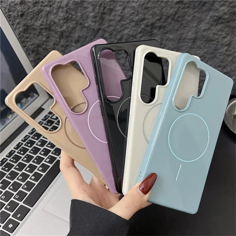 For Samsung Galaxy S25 Ultra Magnetic Case Glossy TPU Shockproof Phone Cover - Purple
