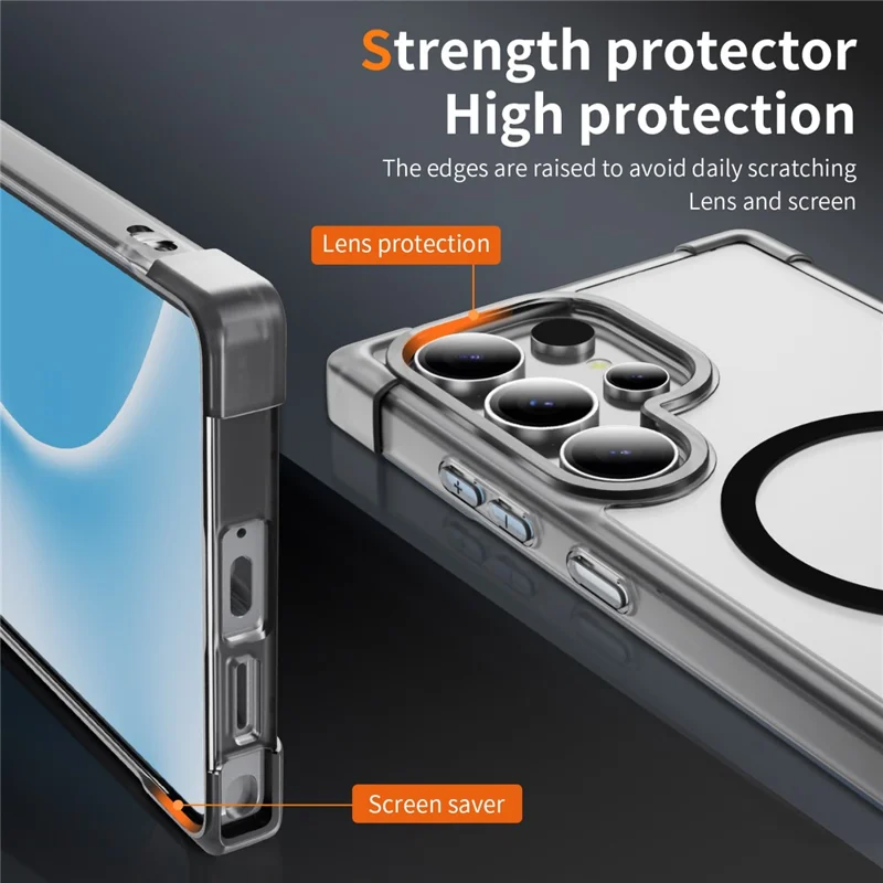 Étui pour Samsung Galaxy S24 Ultra Compatible avec MagSafe Coins renforcés TPU + Couverture arrière acrylique - Noir transparent