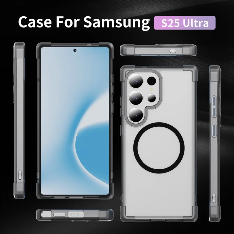 Étui pour Samsung Galaxy S24 Ultra Compatible avec MagSafe Coins renforcés TPU + Couverture arrière acrylique - Noir transparent