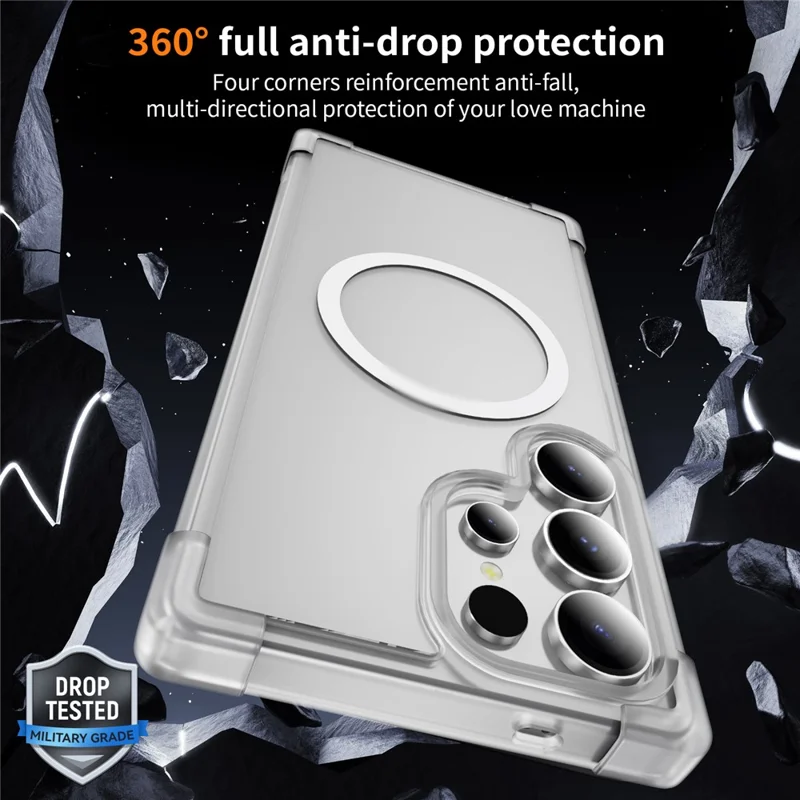 For Samsung Galaxy S24 Ultra Magnetic Case Reinforced Corners TPU + Acrylic Back Cover - Transparent