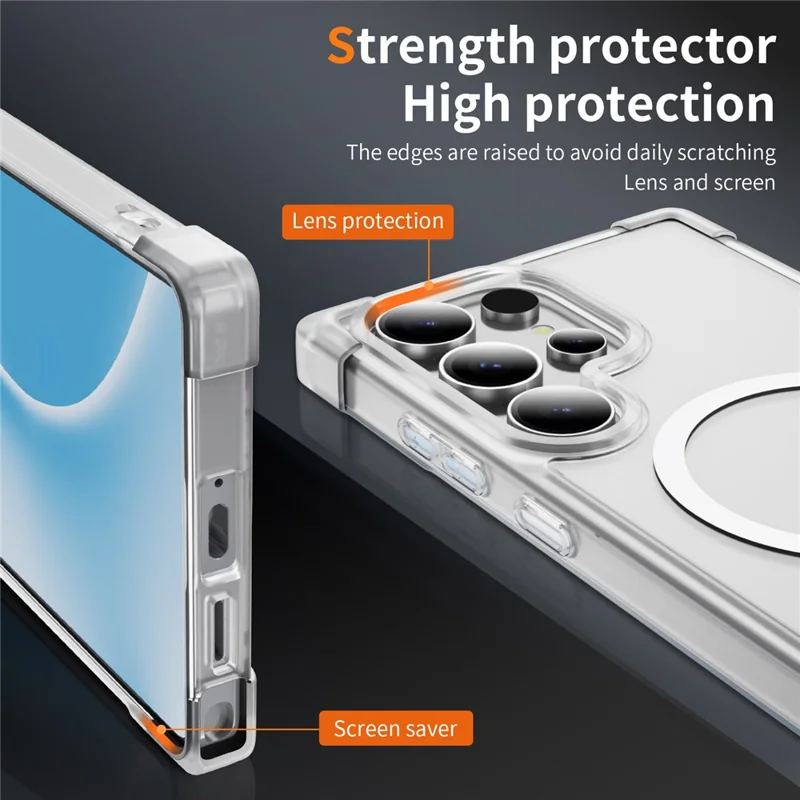 For Samsung Galaxy S24 Ultra Magnetic Case Reinforced Corners TPU + Acrylic Back Cover - Transparent