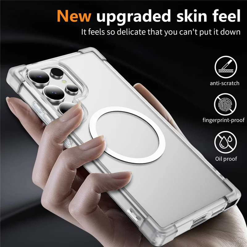 For Samsung Galaxy S24 Ultra Magnetic Case Reinforced Corners TPU + Acrylic Back Cover - Transparent