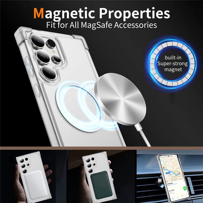 For Samsung Galaxy S24 Ultra Magnetic Case Reinforced Corners TPU + Acrylic Back Cover - Transparent
