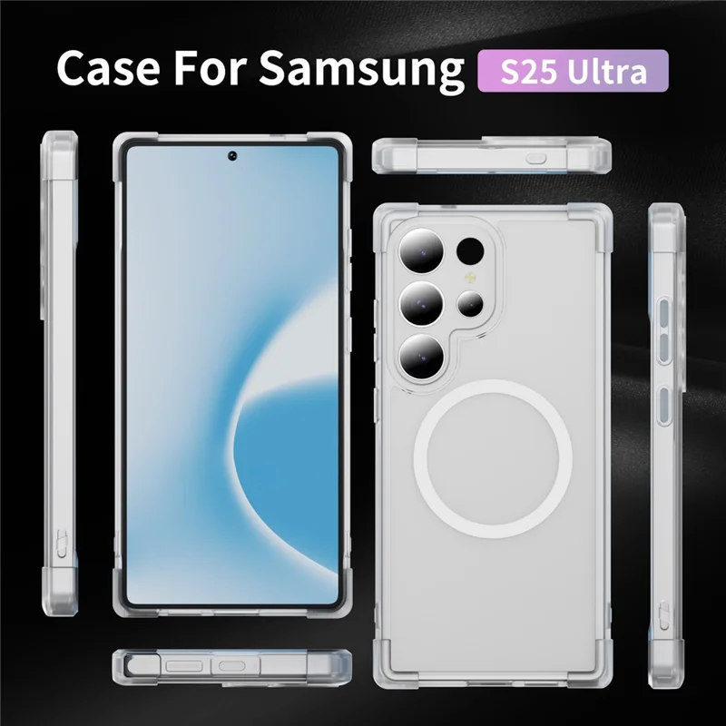 For Samsung Galaxy S24 Ultra Magnetic Case Reinforced Corners TPU + Acrylic Back Cover - Transparent