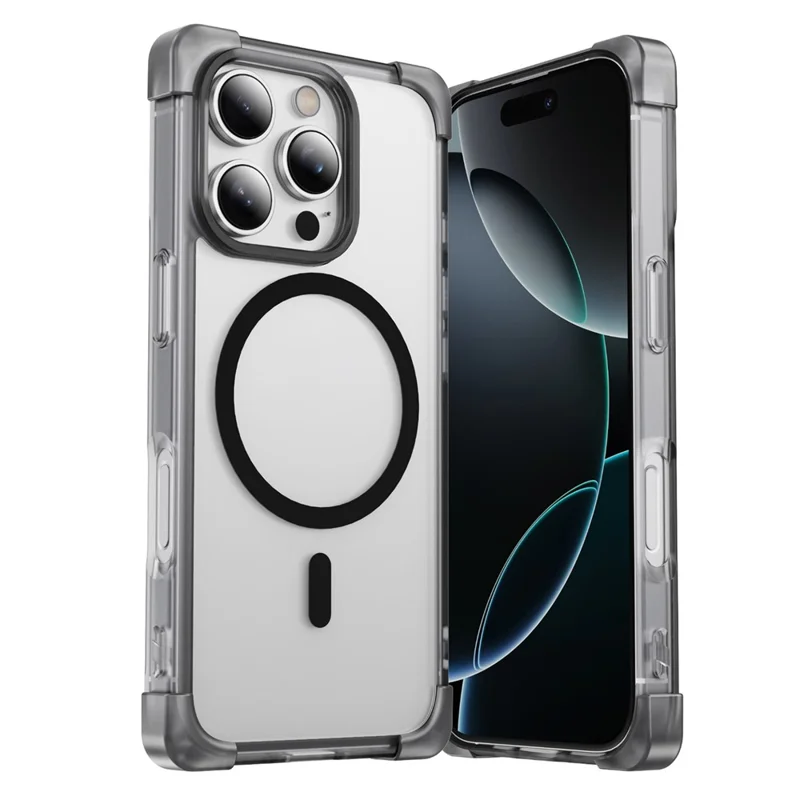 For iPhone 16 Pro Case Compatible with MagSafe Reinforced Corners TPU + Acrylic Back Cover - Transparent Black