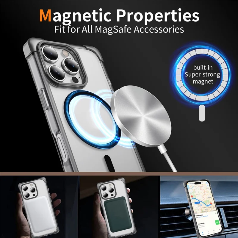 For iPhone 16 Pro Case Compatible with MagSafe Reinforced Corners TPU + Acrylic Back Cover - Transparent Black