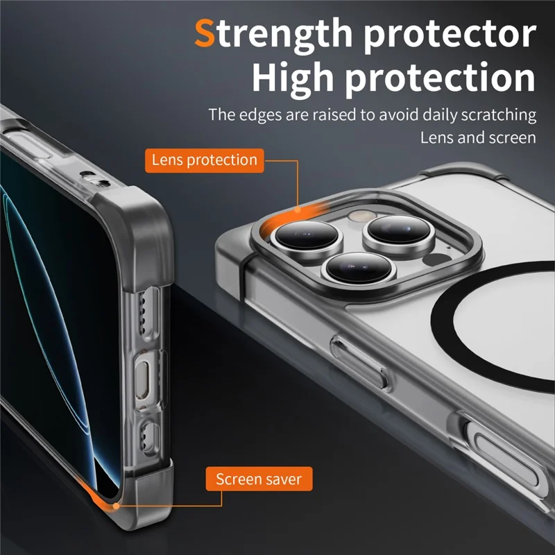 For iPhone 16 Pro Case Compatible with MagSafe Reinforced Corners TPU + Acrylic Back Cover - Transparent Black