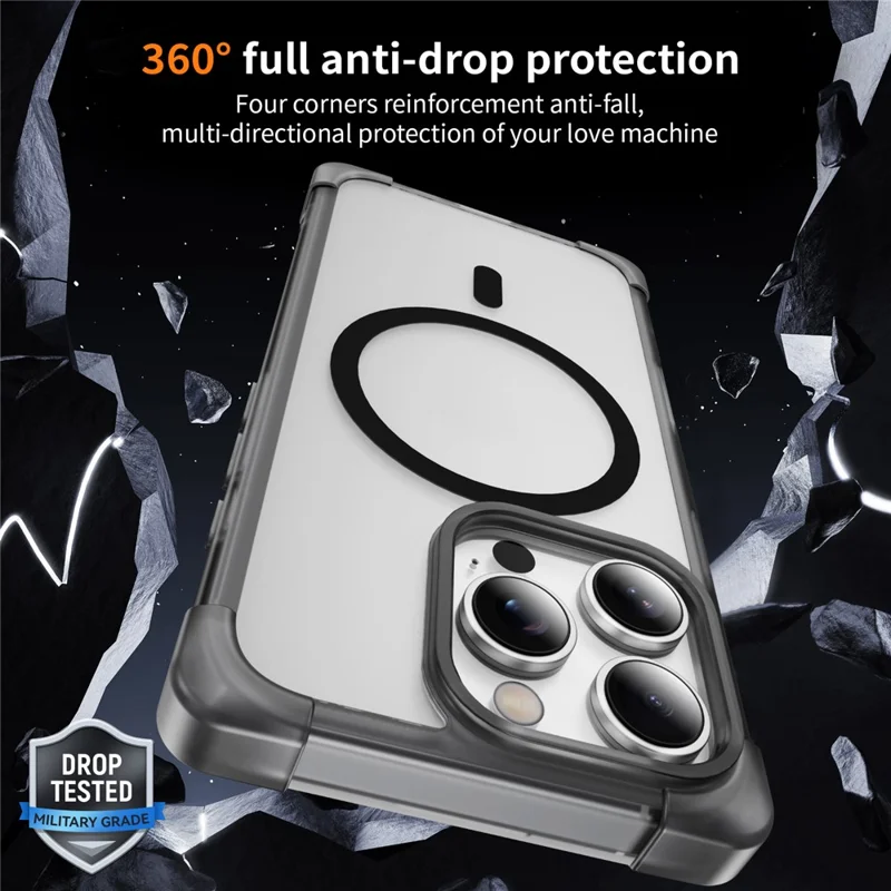 For iPhone 16 Pro Case Compatible with MagSafe Reinforced Corners TPU + Acrylic Back Cover - Transparent Black