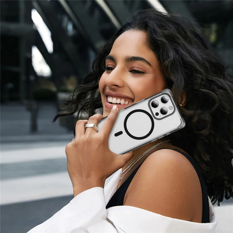 For iPhone 16 Pro Case Compatible with MagSafe Reinforced Corners TPU + Acrylic Back Cover - Transparent Black