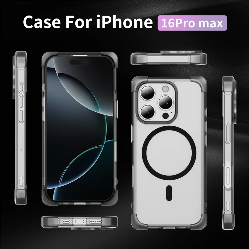 For iPhone 16 Pro Case Compatible with MagSafe Reinforced Corners TPU + Acrylic Back Cover - Transparent Black