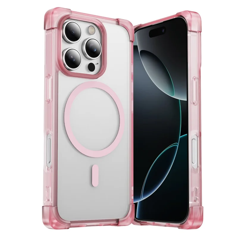 For iPhone 16 Pro Max Case Compatible with MagSafe Reinforced Corners TPU + Acrylic Back Cover - Transparent Pink