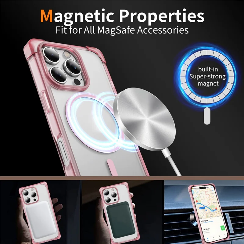 For iPhone 16 Pro Max Case Compatible with MagSafe Reinforced Corners TPU + Acrylic Back Cover - Transparent Pink