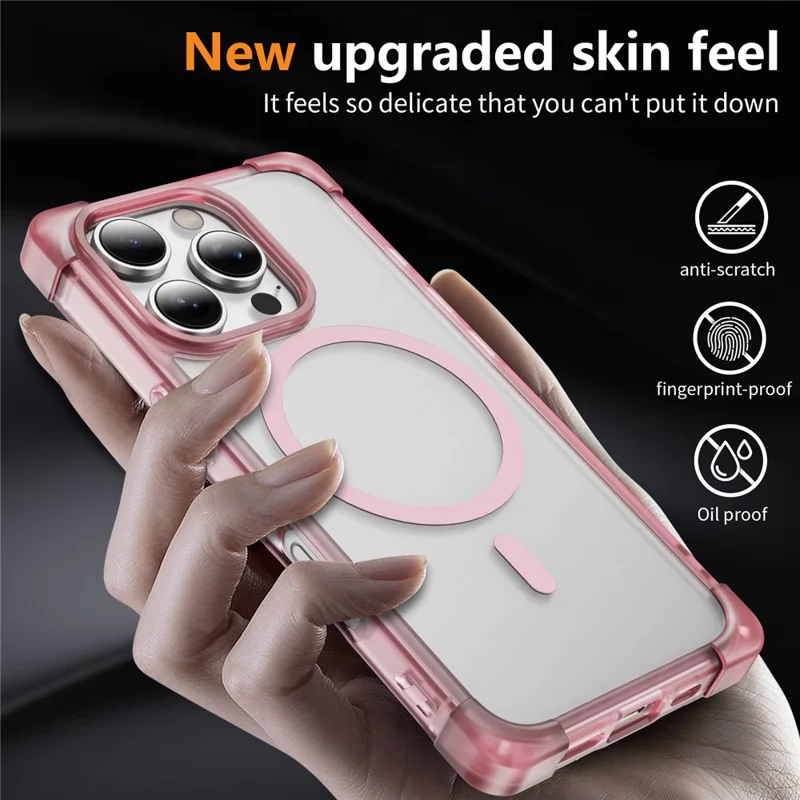 For iPhone 16 Pro Max Case Compatible with MagSafe Reinforced Corners TPU + Acrylic Back Cover - Transparent Pink