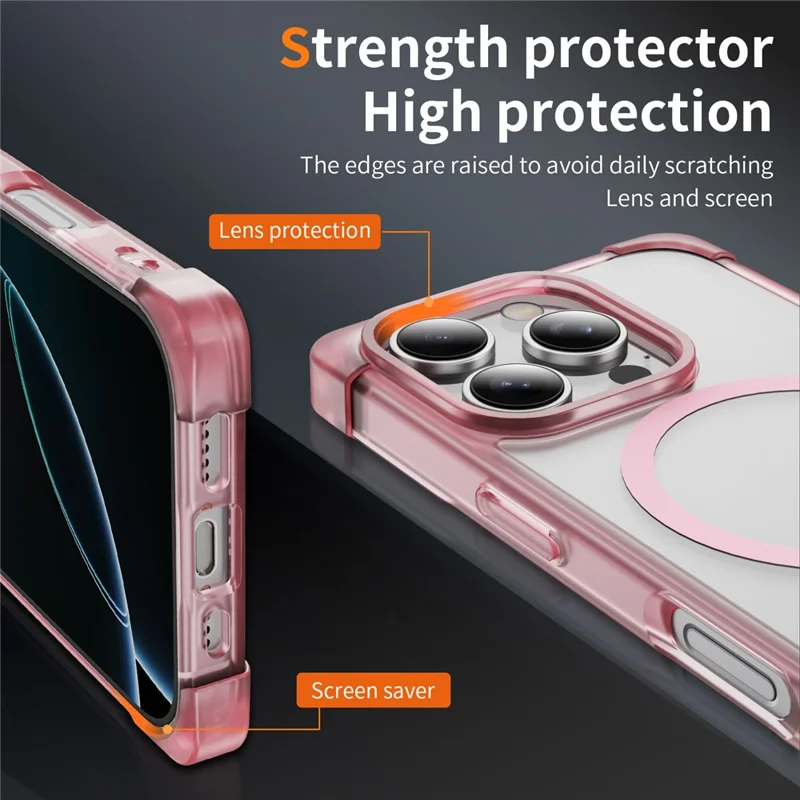 For iPhone 16 Pro Max Case Compatible with MagSafe Reinforced Corners TPU + Acrylic Back Cover - Transparent Pink
