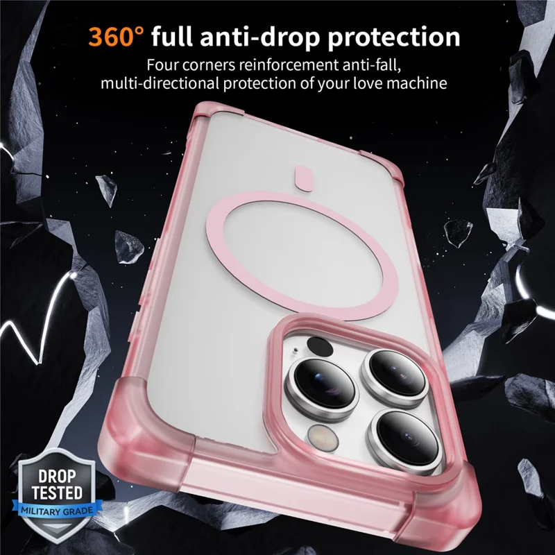 For iPhone 16 Pro Max Case Compatible with MagSafe Reinforced Corners TPU + Acrylic Back Cover - Transparent Pink