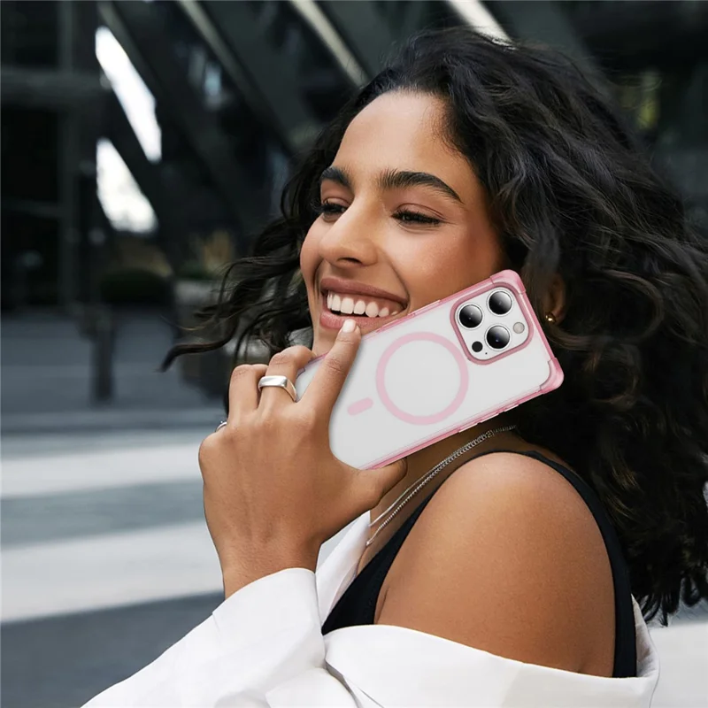 For iPhone 16 Pro Max Case Compatible with MagSafe Reinforced Corners TPU + Acrylic Back Cover - Transparent Pink