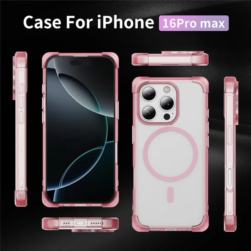 For iPhone 16 Pro Max Case Compatible with MagSafe Reinforced Corners TPU + Acrylic Back Cover - Transparent Pink