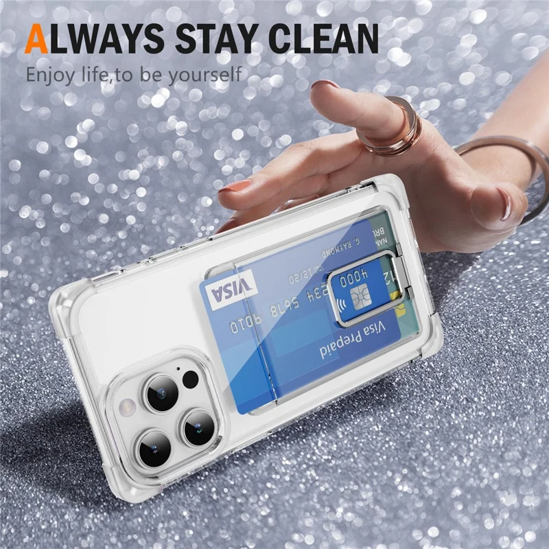 For iPhone 14 Pro Max Case Reinforced Corners TPU + Acrylic Phone Cover with Kickstand Card Holder - Transparent