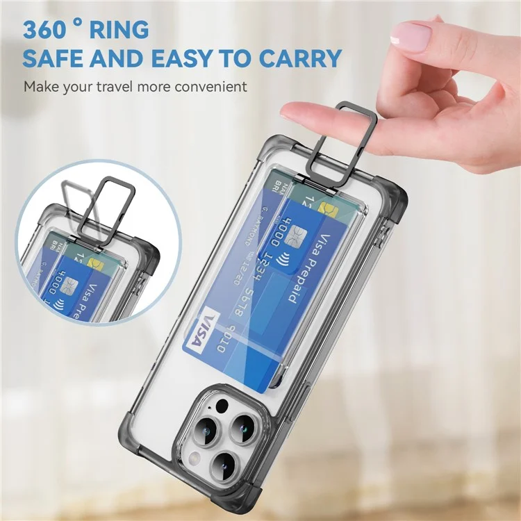 For iPhone 14 Pro Case Reinforced Corners TPU + Acrylic Phone Cover with Kickstand Card Holder - Transparent Black