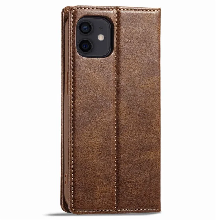 Lc. Case de Teléfono de Cierre Automático Magnético Imeeke Para Iphone 12 Mini 5.4 Pulgadas, Bloqueo a Prueba de Golpes RFID PU Cuero Para la Billetera de la Billetera de la Billetera - Marrón