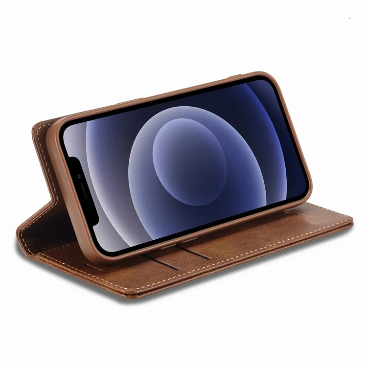 Lc. Case de Teléfono de Cierre Automático Magnético Imeeke Para Iphone 12 Mini 5.4 Pulgadas, Bloqueo a Prueba de Golpes RFID PU Cuero Para la Billetera de la Billetera de la Billetera - Marrón